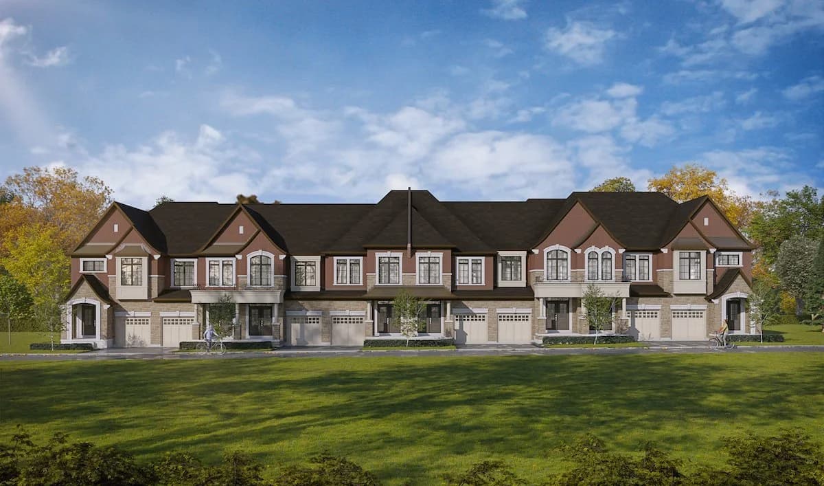 Auden Grand Towns two-storey homes with front lawns and welcoming entrances, artist’s concept